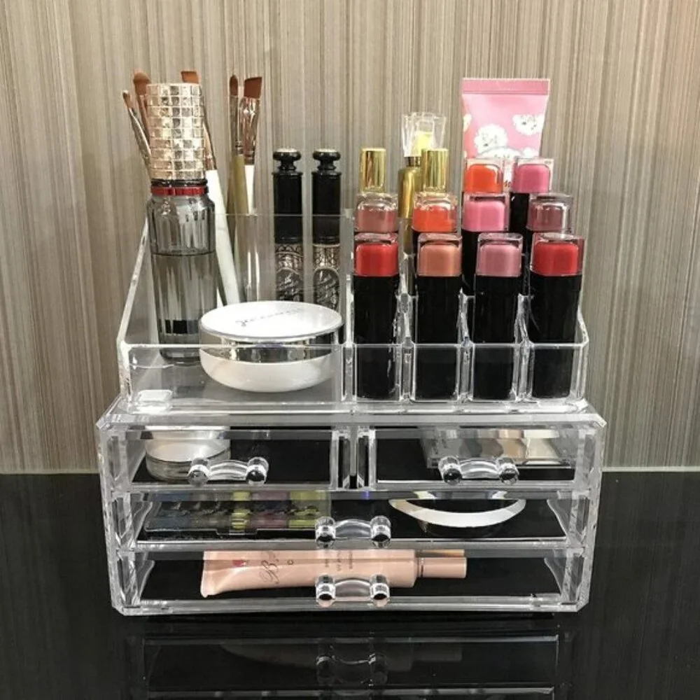 New Acrylic Makeup Organizer, 4 Drawers & Lipstick Holder for Vanity & Room